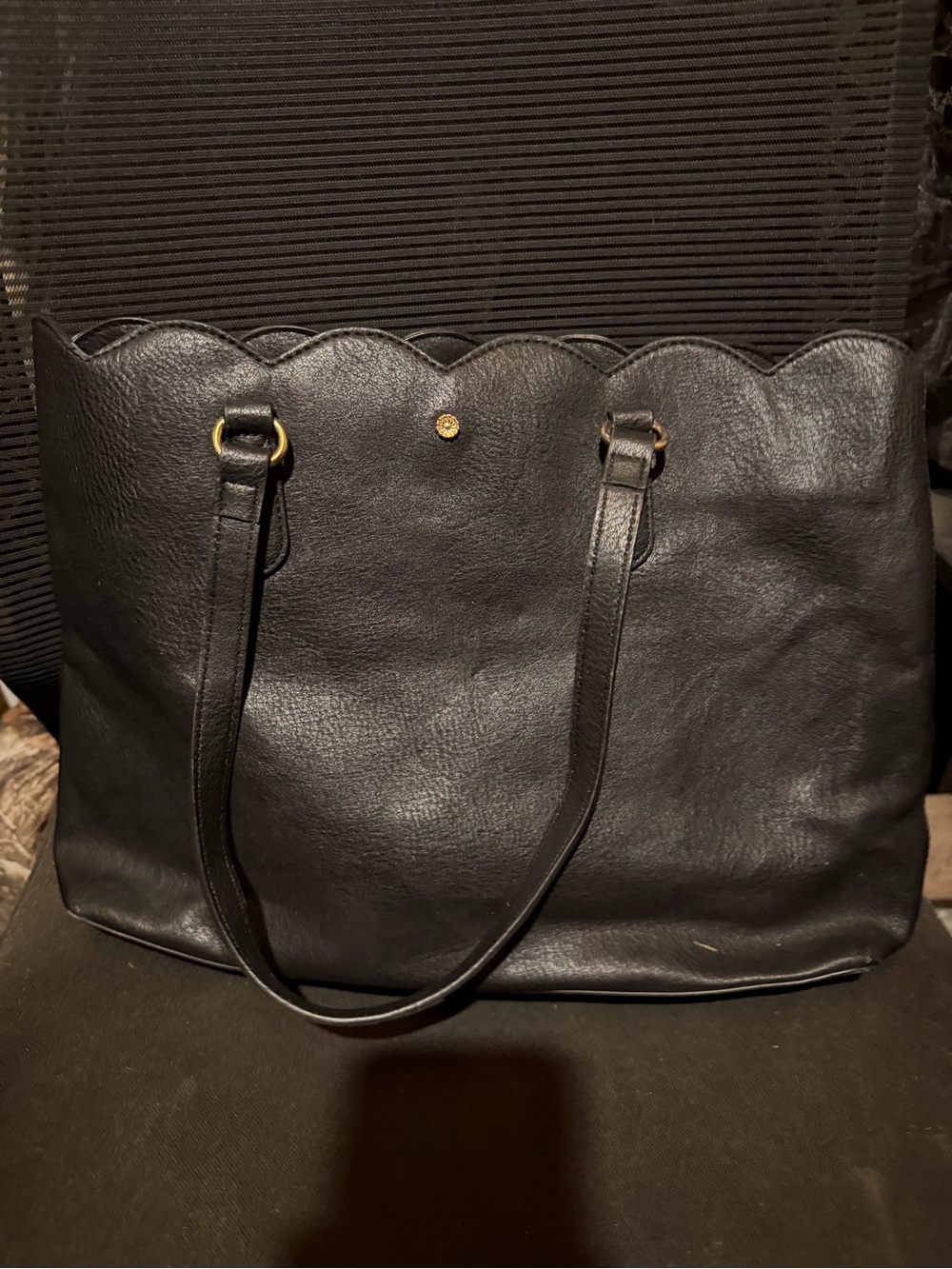 LC Lauren Conrad Black Scallop-Trim Tote with Gold Hardware